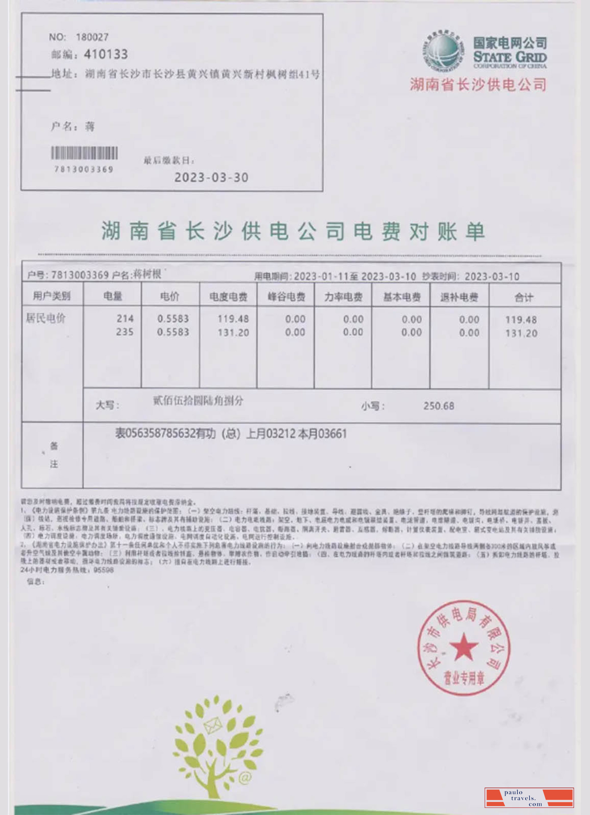 China state power grid utility bill in PSD format
